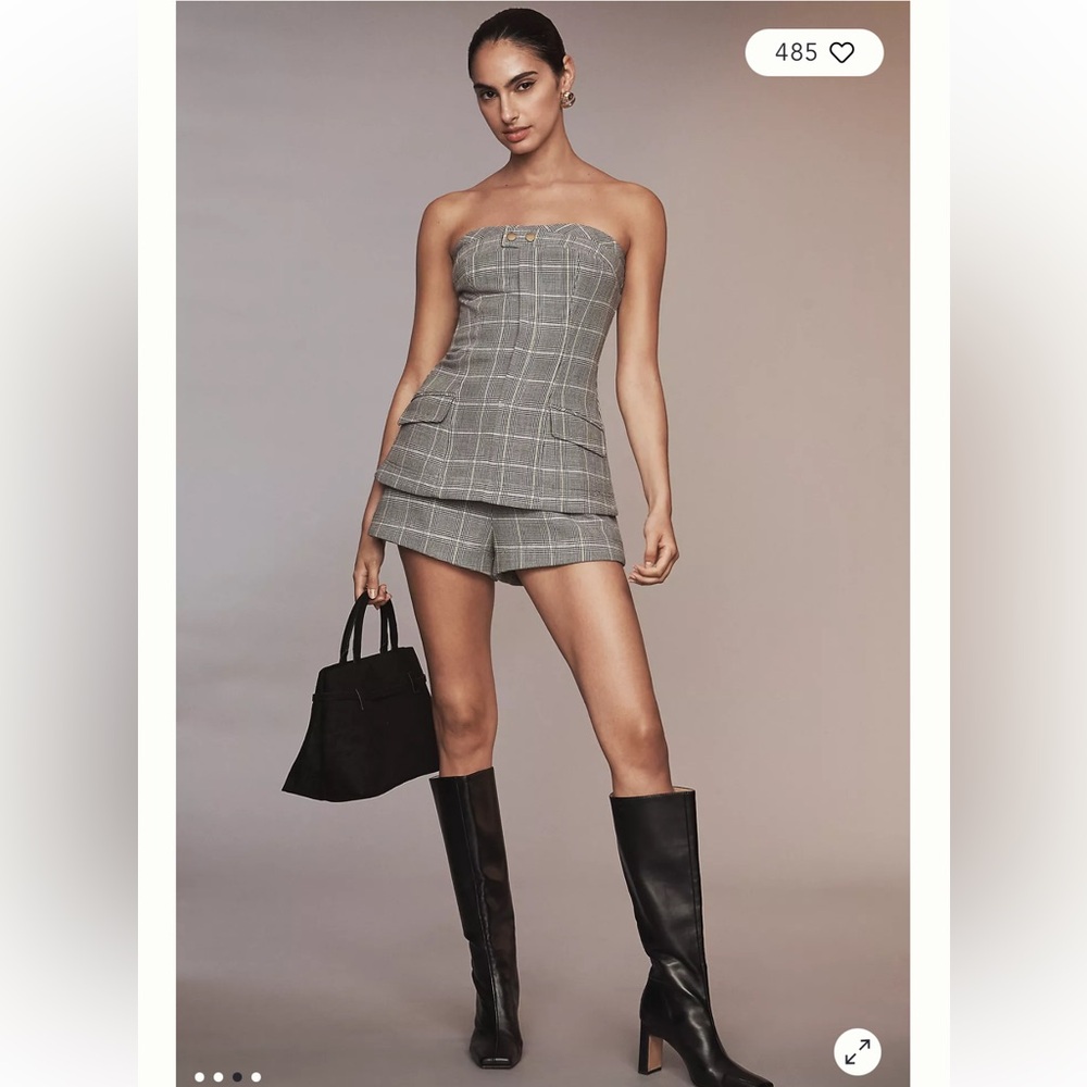 NEW Anthropologie Maeve Strapless Black/ White Plaid One Piece Romper, Size 12